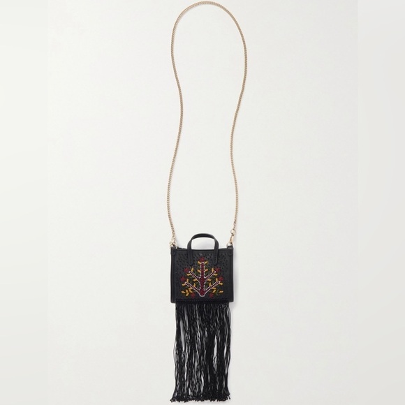 NEW ETRO Black Fringed Beaded Leather Bag Full Inclusion - Picture 2 of 8